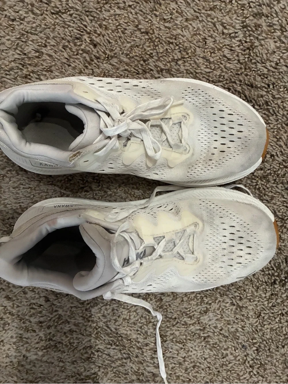 Hoka women’s White Athletic Running Shoes with Subtle Tan Accents
